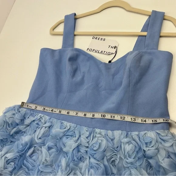 Dress the Population Melanie Sky Blue Multi Womens Size XXL Floral Appliqué NEW